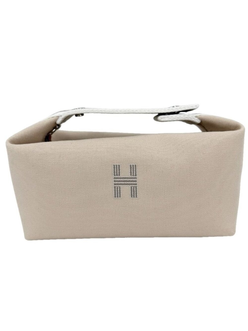 Hermes Handbag Brid-a-brac PM Pouch Toile H Beige White Silver Vintage